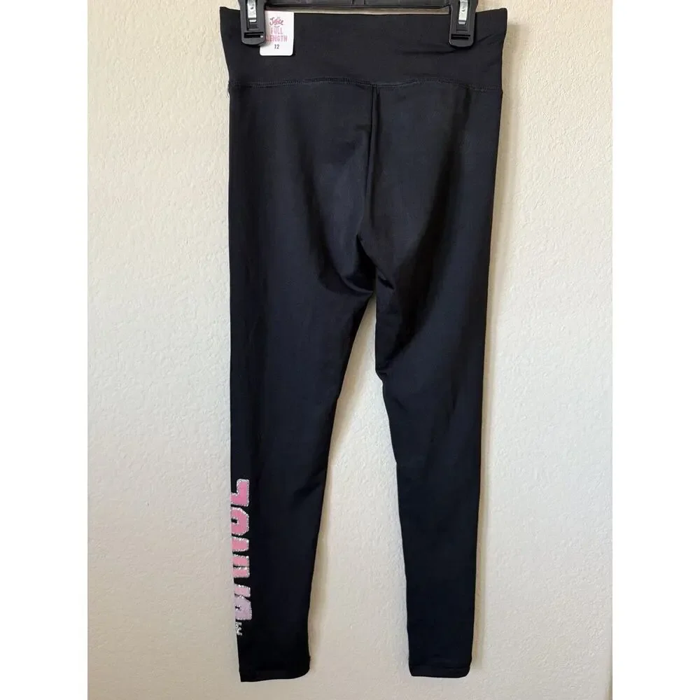 Justice Black Dance Glitter Sparkle High Waist Full Length Leggings Size 12